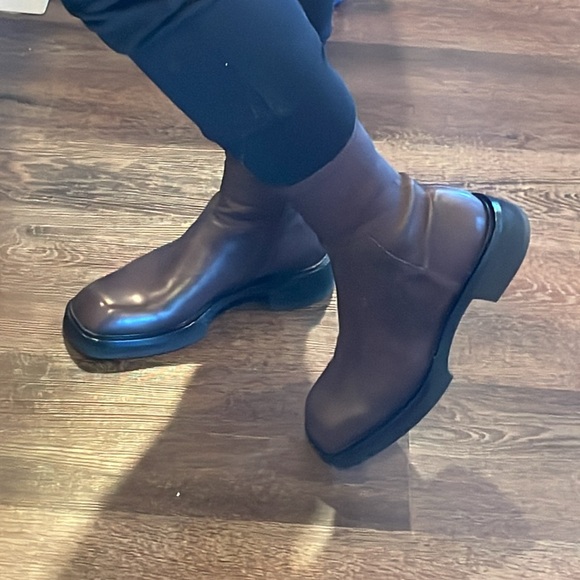 🔺NIB Liberty stretch leather square toe Boots red brown truffle - Picture 3 of 16